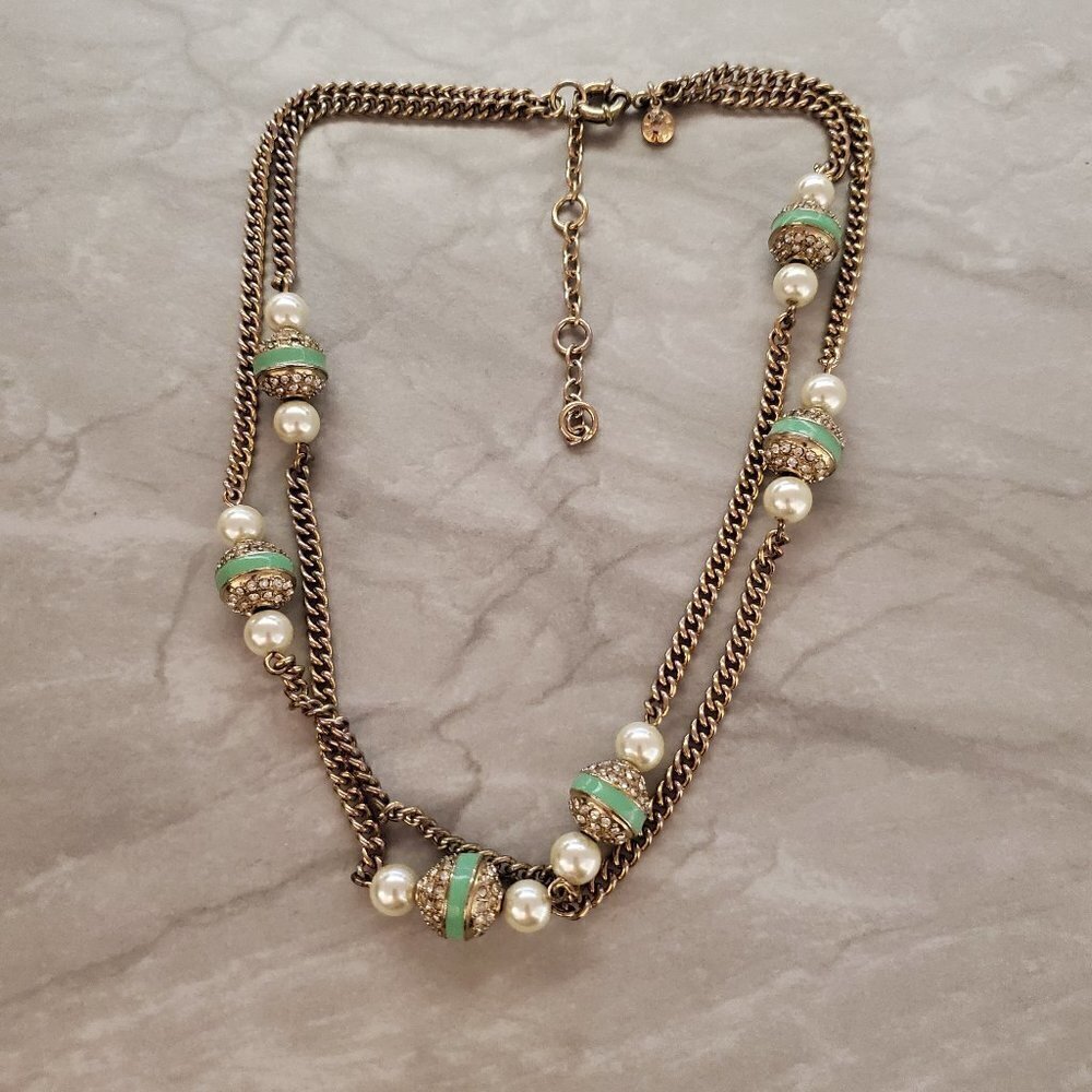 ✨ J.Crew Rhinestone Crystal Pave Ball Pearl Double Chain Necklace ✨